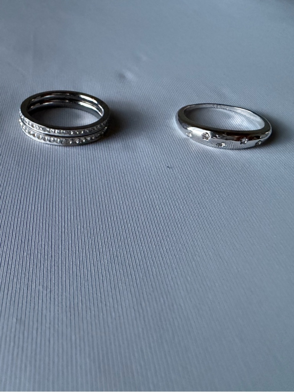 3 Silver Stackable Rings - Rhinestone Accents | Size 8